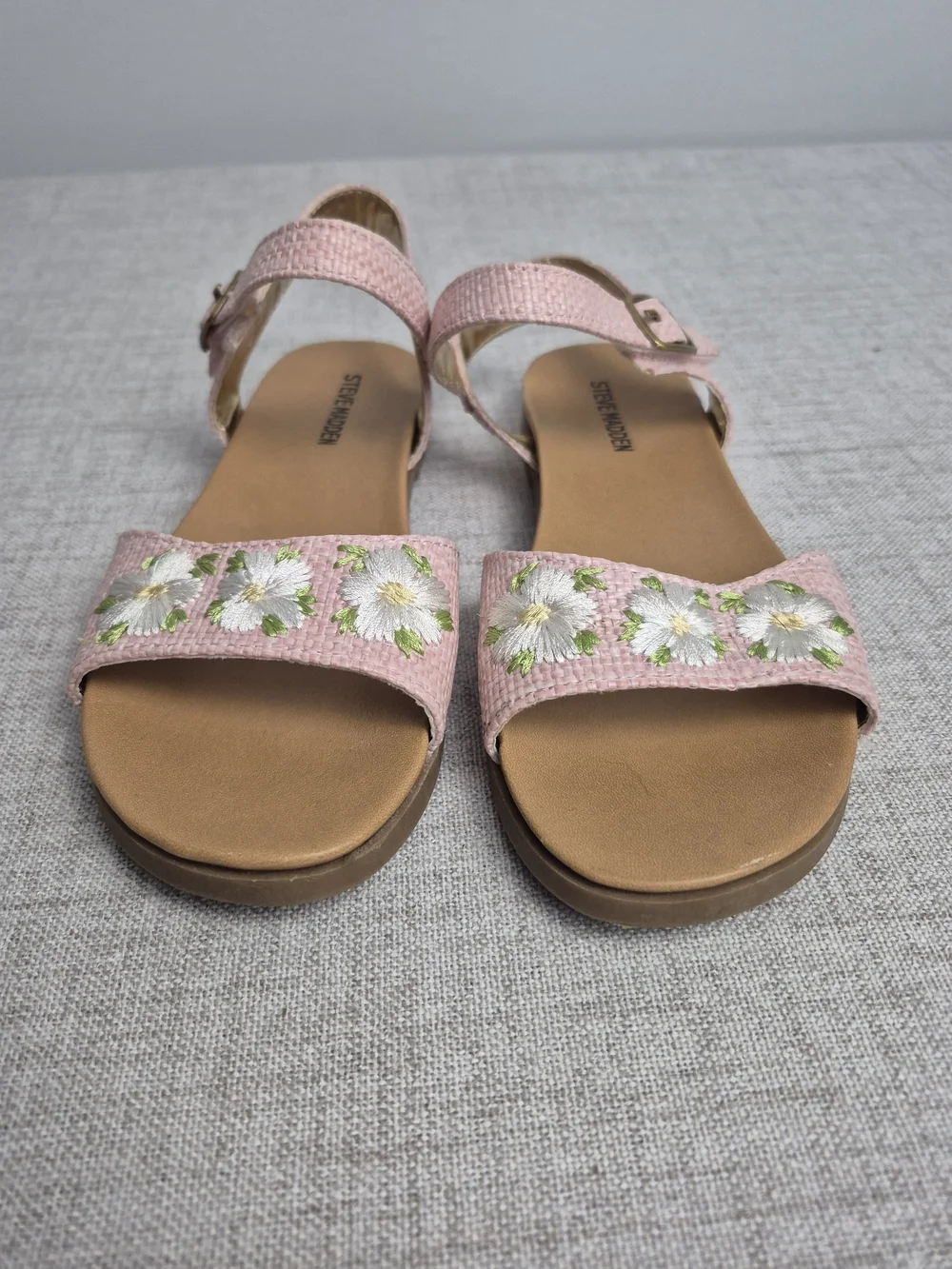 Steve Madden Girls Pink Woven Floral Embroidered Sandals Size 2